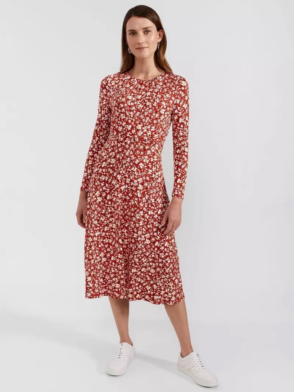Hobbs London Sian soft stretchy jersey knit long sleeve midi dress size 10